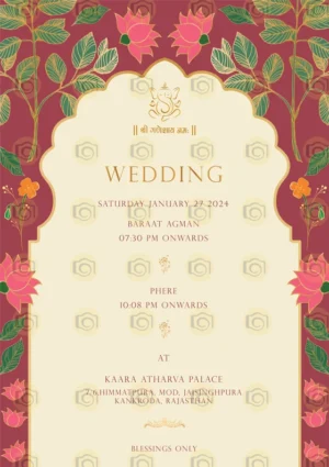 Wedding Invitation Card Featuring A Delicate Floral Design In Soft Colors